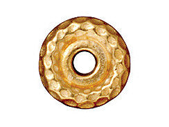 10 Pc Hammertone Large Hole Bead 10mm Bright Gold Finish Tierracast Large Hole Beads - P5713GB - BeadPrism
