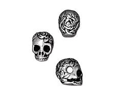 5 Pc Rose Skull Beads with Horizontal Large Hole 10x10mm Antique Silver Finish Tierracast - P5715SA - BeadPrism