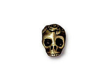 Load image into Gallery viewer, 5 Pc Rose Skull Bead 10mm Horizontal Large Hole Oxidized Brass Tierracast Beads 94-5715-27 - P5715BO - BeadPrism
