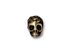 5 Pc Rose Skull Bead 10mm Horizontal Large Hole Oxidized Brass Tierracast Beads 94-5715-27 - P5715BO - BeadPrism