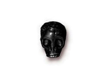 Load image into Gallery viewer, 5 Pc Skull Bead Horizontal Hole, 10mm Tierracast Large Hole Beads, Black skull Beads - P5715BK - BeadPrism