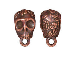 5 Pc Rose Skull Bail with 6.3mm Hole 17x9mm Antique Copper Finish Tierracast Bails - P5729CA - BeadPrism