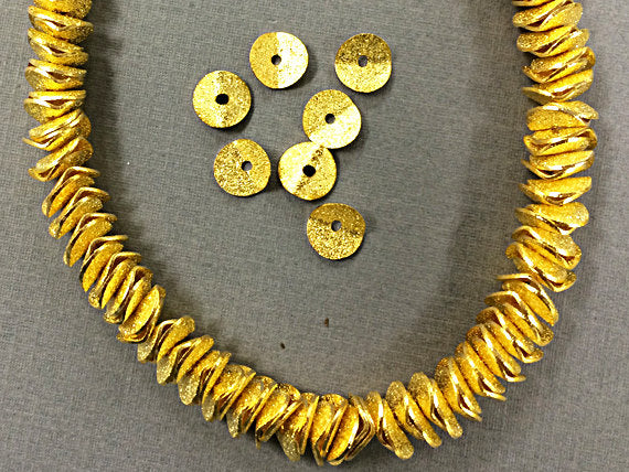 10mm Gold Wavy Disc 10" Strand 130+ Beads Stardust Finish, Brushed Gold finish Wafer Beads - PBF350 - BeadPrism