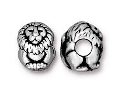 5 Pc Lion EuroBead 10x10mm Antique Silver Finish Tierracast EuroBeads - P5766SA - BeadPrism