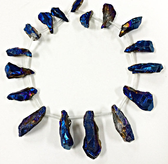 25%OFF Blue titanium Coated Quartz Nuggets Top drilled Full 17 Crystals per strand Graduated STIQ106 - BeadPrism