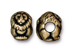 5 Pc Lion EuroBead 10x10mm Oxidized Brass Finish Tierracast EuroBeads - P5766BO - BeadPrism