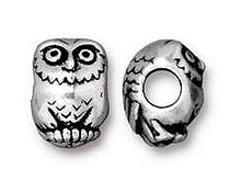 Load image into Gallery viewer, 5 Pc Owl EuroBead 12x9mm Antique Silver Finish Tierracast EuroBeads - P5767SA - BeadPrism