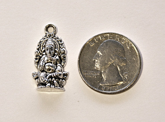 4 Pc Ganesh Charms Pendant, Antique Silver Finish, 1 Inch - PBF373 - BeadPrism