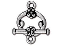 Load image into Gallery viewer, 5 Sets Classic Toggle Clasps 12mm Round 16mm Bar Antique Silver Finish Tierracast -P6045SA - BeadPrism