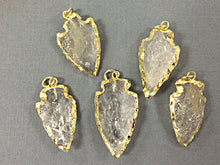 Load image into Gallery viewer, Arrowhead Crystal Quartz Pendant, Gold Plated Edged, Hand made Pendant 1.25 inch Approx - AP213 - BeadPrism