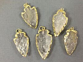Arrowhead Crystal Quartz Pendant, Gold Plated Edged, Hand made Pendant 1.25 inch Approx - AP213 - BeadPrism