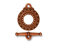 Load image into Gallery viewer, 3 Sets Bali Toggle Clasps 16.5mm Round 20mm Bar Antique Copper Finish Tierracast - P6061CA - BeadPrism