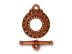 3 Sets Bali Toggle Clasps 16.5mm Round 20mm Bar Antique Copper Finish Tierracast - P6061CA - BeadPrism