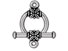 Load image into Gallery viewer, 3 Sets Large Leaf Toggle Clasps 17mm Round 25mm Bar Antique Silver Finish Tierracast - P6054SA - BeadPrism