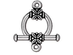 3 Sets Large Leaf Toggle Clasps 17mm Round 25mm Bar Antique Silver Finish Tierracast - P6054SA - BeadPrism