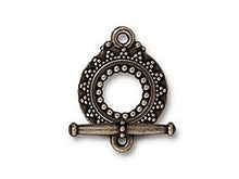 Load image into Gallery viewer, 3 Sets Bali Toggle Clasps 16.5mm Round 20mm Bar Oxidized Brass Finish,  Tierracast Pewter - P6061BO - BeadPrism