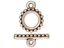 Load image into Gallery viewer, 5 Sets Small Beaded Toggle Clasps 10mm Round 15mm Bar Antique Silver Finish Tierracast - P6079SA - BeadPrism