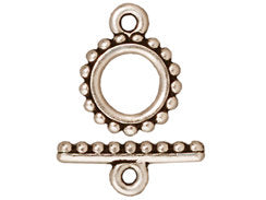 5 Sets Small Beaded Toggle Clasps 10mm Round 15mm Bar Antique Silver Finish Tierracast - P6079SA - BeadPrism