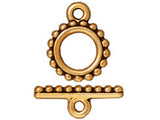 5 Sets Small Beaded Toggle Clasps 10mm Round 15mm Bar Antique Gold Finish Tierracast - P6079GA