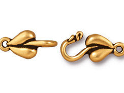 5 Sets Hook and Eye Clasps Leaf 17x8mm Antique Gold Finish Tierracast - P6109GA - BeadPrism