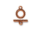 5 Sets Small Beaded Toggle Clasps 10mm Round 15mm Bar Antique Copper Finish Tierracast - P6079CA