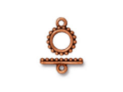 5 Sets Small Beaded Toggle Clasps 10mm Round 15mm Bar Antique Copper Finish Tierracast - P6079CA - BeadPrism