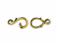 Load image into Gallery viewer, 5 Sets Vine Hook Eye Clasps 13x7mm Antique Gold Tierracast Clasps, Gold Hook and Eye Clasp - P6106GA - BeadPrism