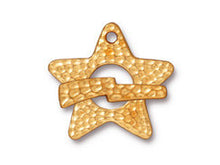 Load image into Gallery viewer, 3 Sets Hammered Star Toggle Clasps 18x24mm Ring,  25mm Bar,  Bright Gold Finish Tierracast - P6118GB - BeadPrism