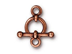 5 Set Antique Copper Anna Toggle Clasp Unleaded Pewter Plated 10mm Round 17mm Bar Tierracast-P6151CA - BeadPrism
