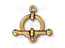 Load image into Gallery viewer, 3 Sets Gold Toggle Clasp 16mm Ring 26mm Bar Antique 22K Gold Plating Anna Tierracast Clasp - P6157GA - BeadPrism