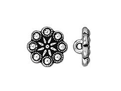 5 Pc Czech Rosette Button 12x5mm Antique Silver Finish Tierracast Buttons - P6544SA - BeadPrism