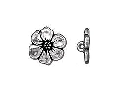 5 Pc Apple Blossom Button 16x5mm Antique Silver Finish Tierracast Buttons - P6549SA - BeadPrism