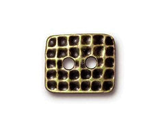 5 Pc Hammertone Rectangle Button 15x13mm Oxidized Brass Finish Tierracast Buttons - P6561BO - BeadPrism