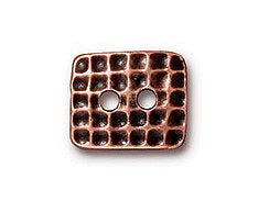 5 Pc Hammertone Rectangle Button 15x13mm Antique Copper Finish Tierracast Buttons - P6561CA - BeadPrism