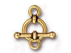 5Set Anna Toggle Clasp Antique 22K Gold Plate LeadFree Pewter 10mm Round 17mm Bar Tierracast-P6151GA - BeadPrism