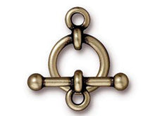 Load image into Gallery viewer, 3 Sets Anna Toggle Clasps 12mm Ring 21mm Bar Oxidized Brass Finish Tierracast - P6154BO - BeadPrism