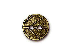 5 Pc Round Leaf Button 17mm Antique Oxidized Brass Finish Tierracast Buttons - P6559BO - BeadPrism