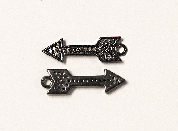 Diamond Arrowhead Pave Small, Ozidized Sterling Silver, 20mm, Black Arrowhead Pendant 1 Pc - DIA19 - BeadPrism