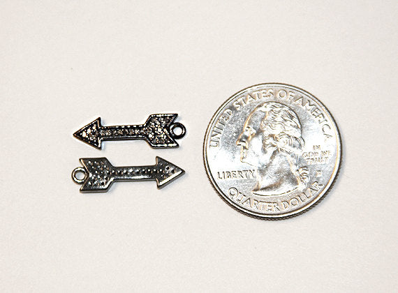 Diamond Arrowhead Pave Small, Ozidized Sterling Silver, 20mm, Black Arrowhead Pendant 1 Pc - DIA19 - BeadPrism