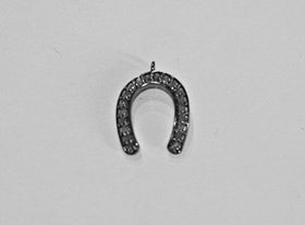 Lucky Horse Shoe Pave set  Real Diamond Small Charm Pendant in Oxidized Sterling Silver  - DIA6 - BeadPrism