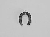 Lucky Horse Shoe Pave set  Real Diamond Small Charm Pendant in Oxidized Sterling Silver  - DIA6