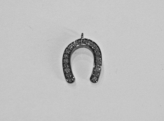 Lucky Horse Shoe Pave set  Real Diamond Small Charm Pendant in Oxidized Sterling Silver  - DIA6 - BeadPrism