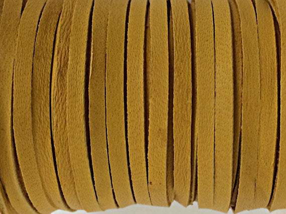 5 Ft 3mm Deer Skin Hide Lace Mustard Yellow, Gold 1/8" Buckskin Soft Leather Made in USA - DSK3-GD-5 - BeadPrism