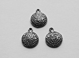 10mm Disc Pave set  Real Diamond Small Charm Pendant in Oxidized Sterling Silver Wholesale - DIA15 - BeadPrism