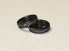 Micro Pave Real Diamond 10mm Rondelles Spacers Slices 1mm Hole Sterling Silver Black finish - DIA10 - BeadPrism