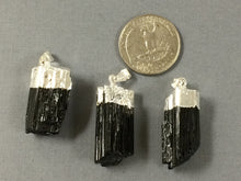 Load image into Gallery viewer, Black Turmaline Silver Capped Pendant, Raw Turmaline Pendant, druzy drusy pendant - DP595-BTS - BeadPrism