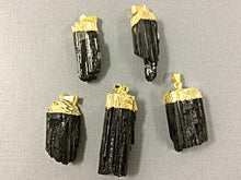 Load image into Gallery viewer, Black Raw Tourmaline Druzy ElecroGoldpated Cap Pendant -  DP595-BTG - BeadPrism