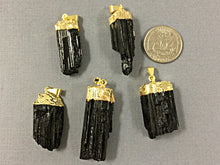 Load image into Gallery viewer, Black Raw Tourmaline Druzy ElecroGoldpated Cap Pendant -  DP595-BTG - BeadPrism