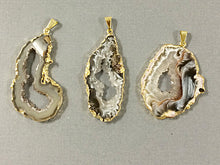 Load image into Gallery viewer, Druzy Agate gold edged Geode slice pendant, Gold Edged Choose Color and Qty - DP8-Tan/Grey - BeadPrism