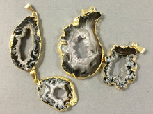 Load image into Gallery viewer, Druzy Agate gold edged Geode slice pendant, Gold Edged Choose Color and Qty - DP8-Tan/Grey - BeadPrism